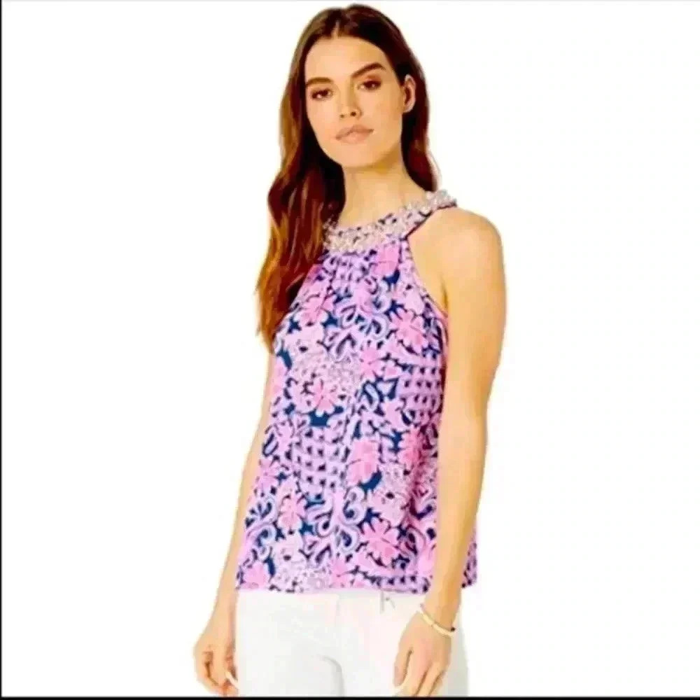 Lilly pulitzer XS NWT Shawn Top Indigo Love You Bunches Sleeveless Top